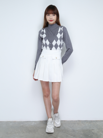 Side Zip Front Decorative Pocket Pleated Skirt Pant 31134 (SPO)