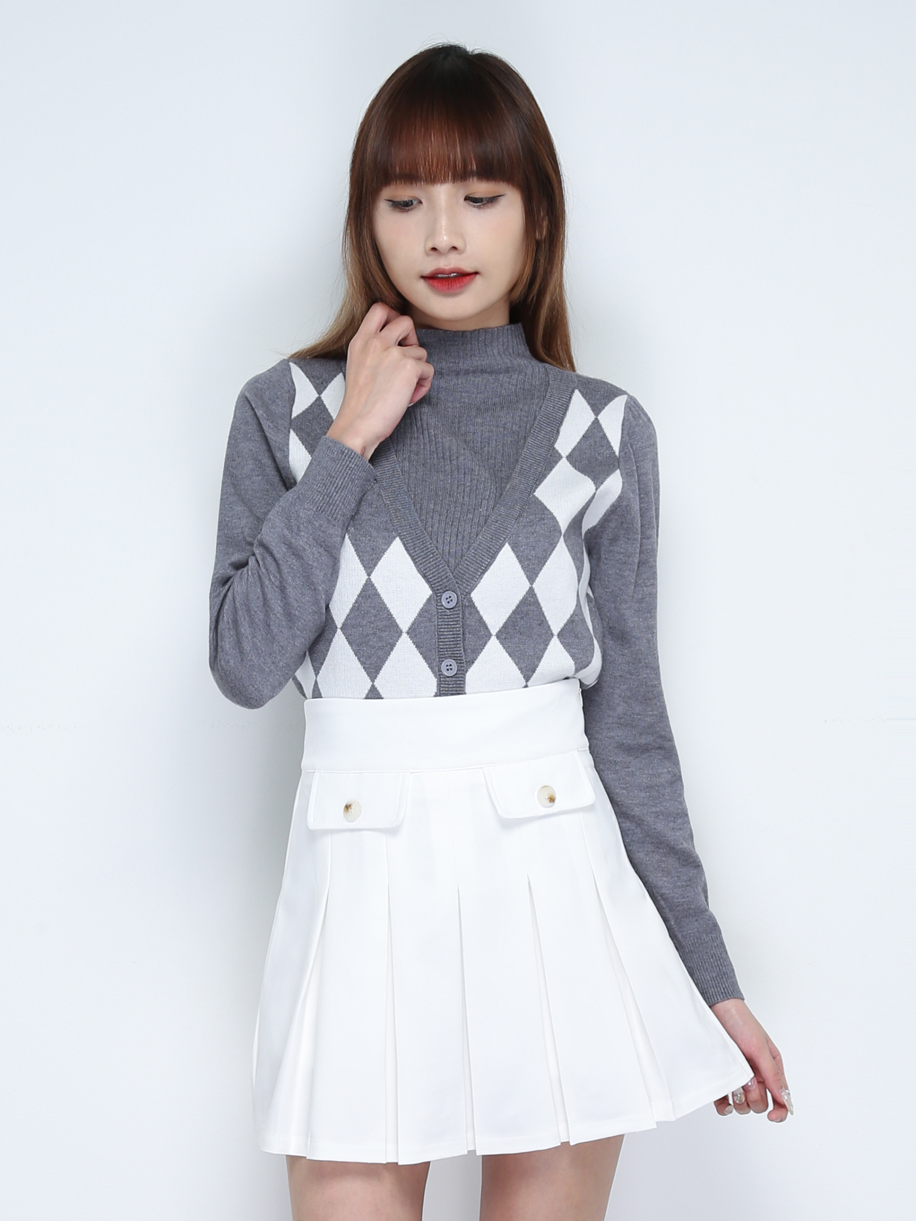 Side Zip Front Decorative Pocket Pleated Skirt Pant 31134 (SPO)