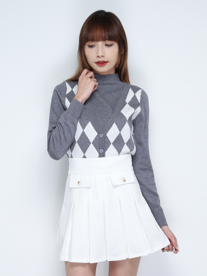 Side Zip Front Decorative Pocket Pleated Skirt Pant 31134 (SPO)