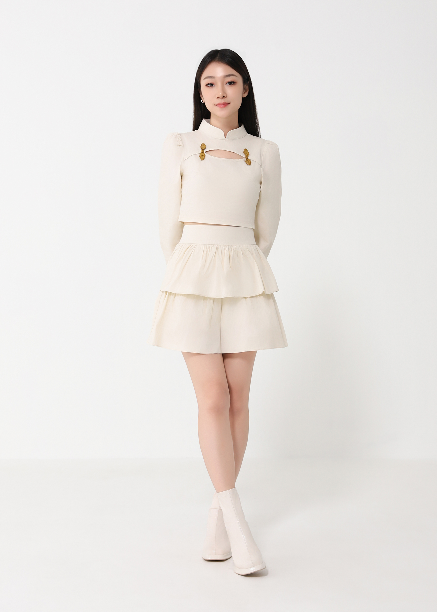 Long Sleeve Top With Layered Skirt Set 31061