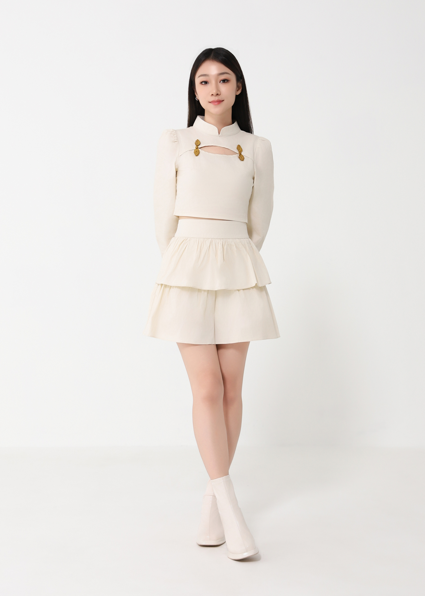 Long Sleeve Top With Layered Skirt Set 31061