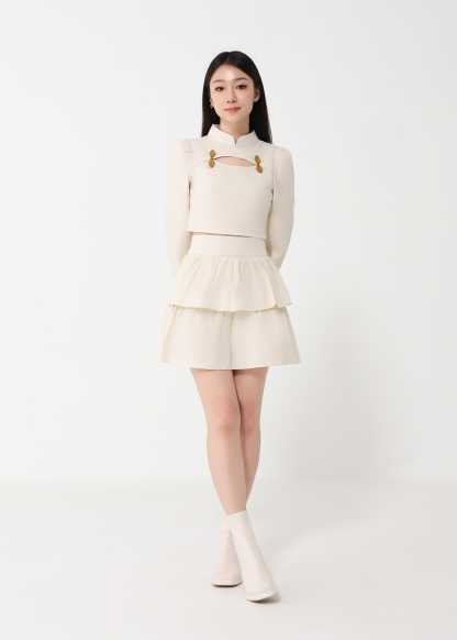 Long Sleeve Top With Layered Skirt Set 31061