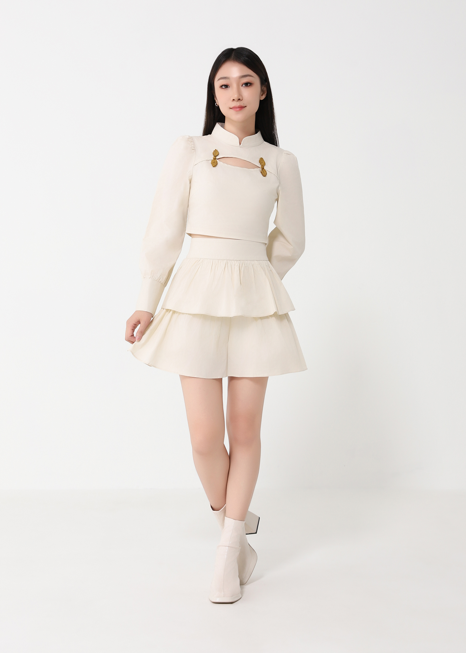 Long Sleeve Top With Layered Skirt Set 31061
