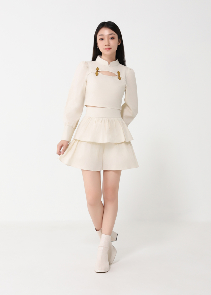 Long Sleeve Top With Layered Skirt Set 31061