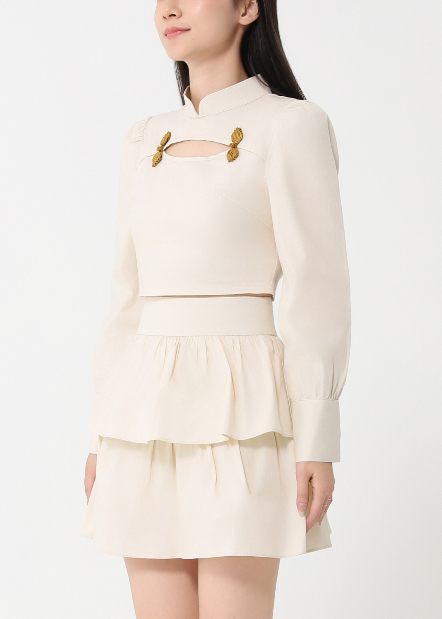 Long Sleeve Top With Layered Skirt Set 31061