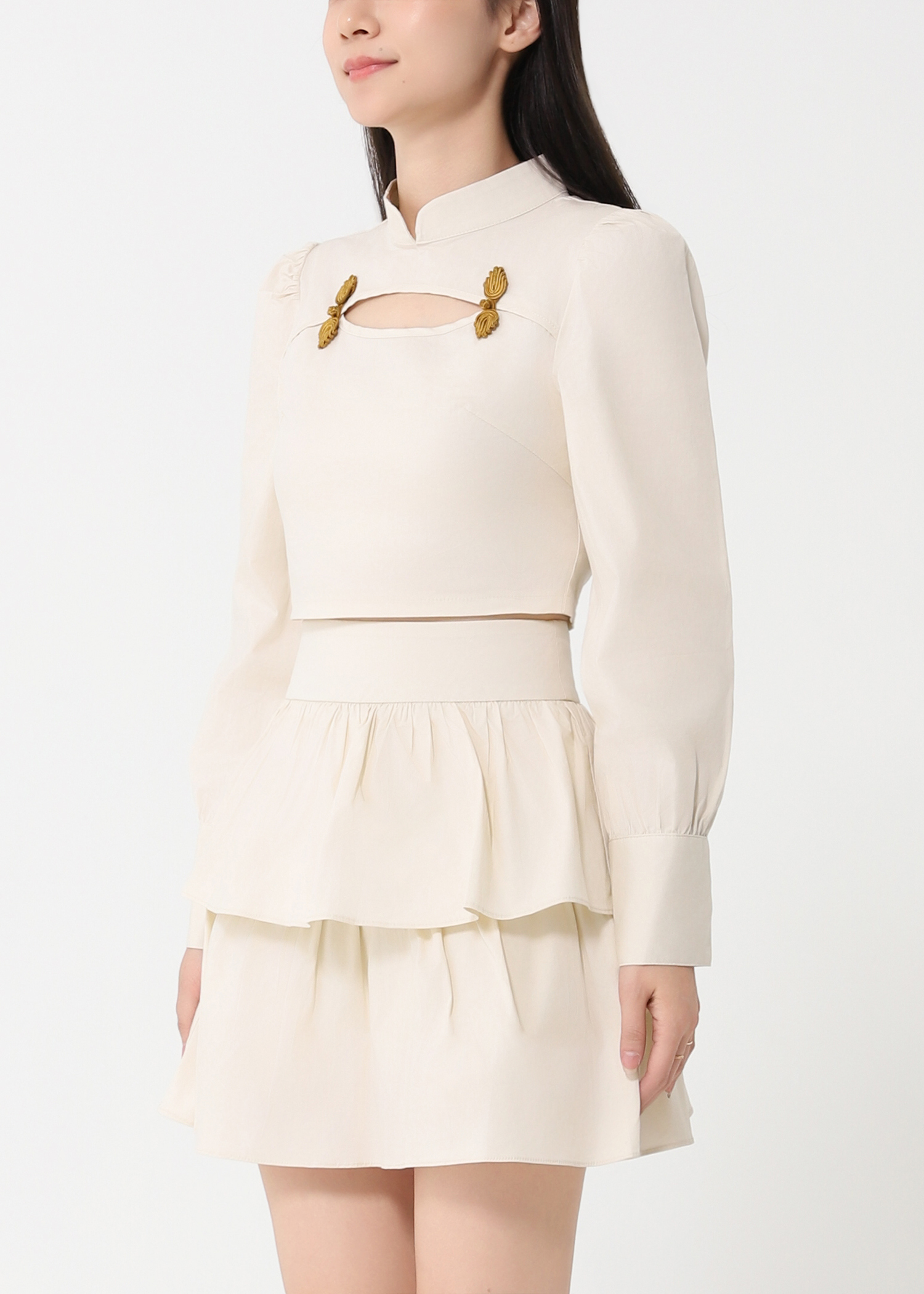 Long Sleeve Top With Layered Skirt Set 31061