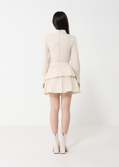 Long Sleeve Top With Layered Skirt Set 31061