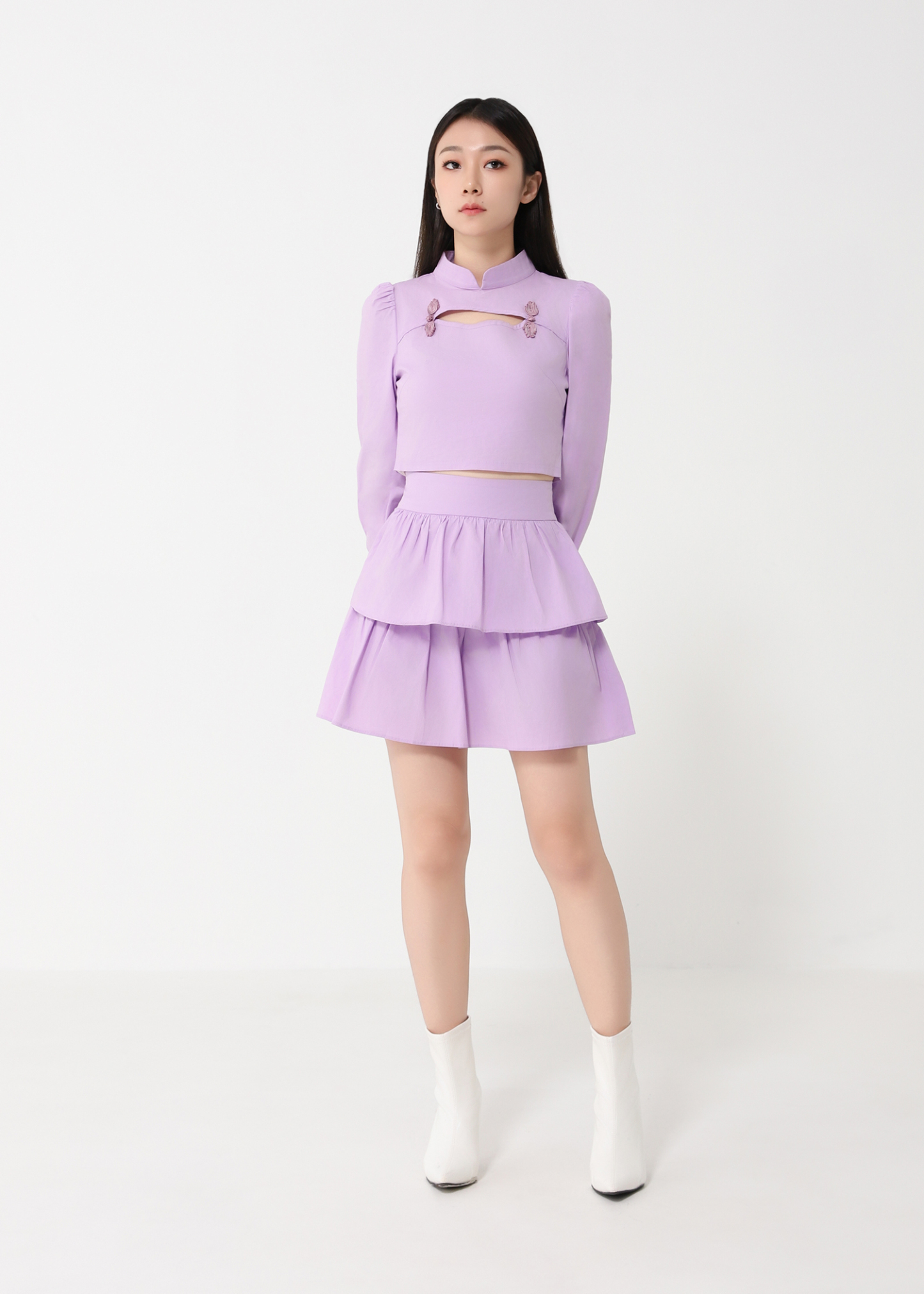 Long Sleeve Top With Layered Skirt Set 31061
