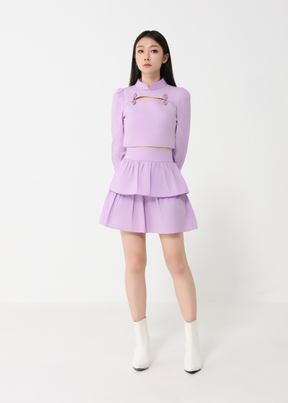 Long Sleeve Top With Layered Skirt Set 31061