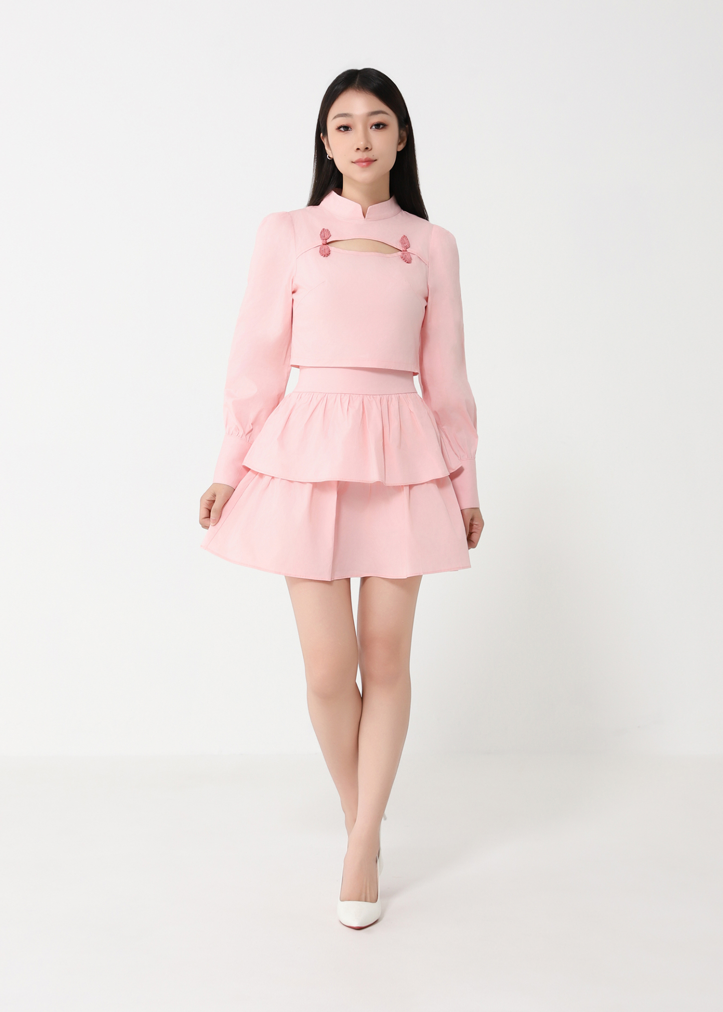 Long Sleeve Top With Layered Skirt Set 31061