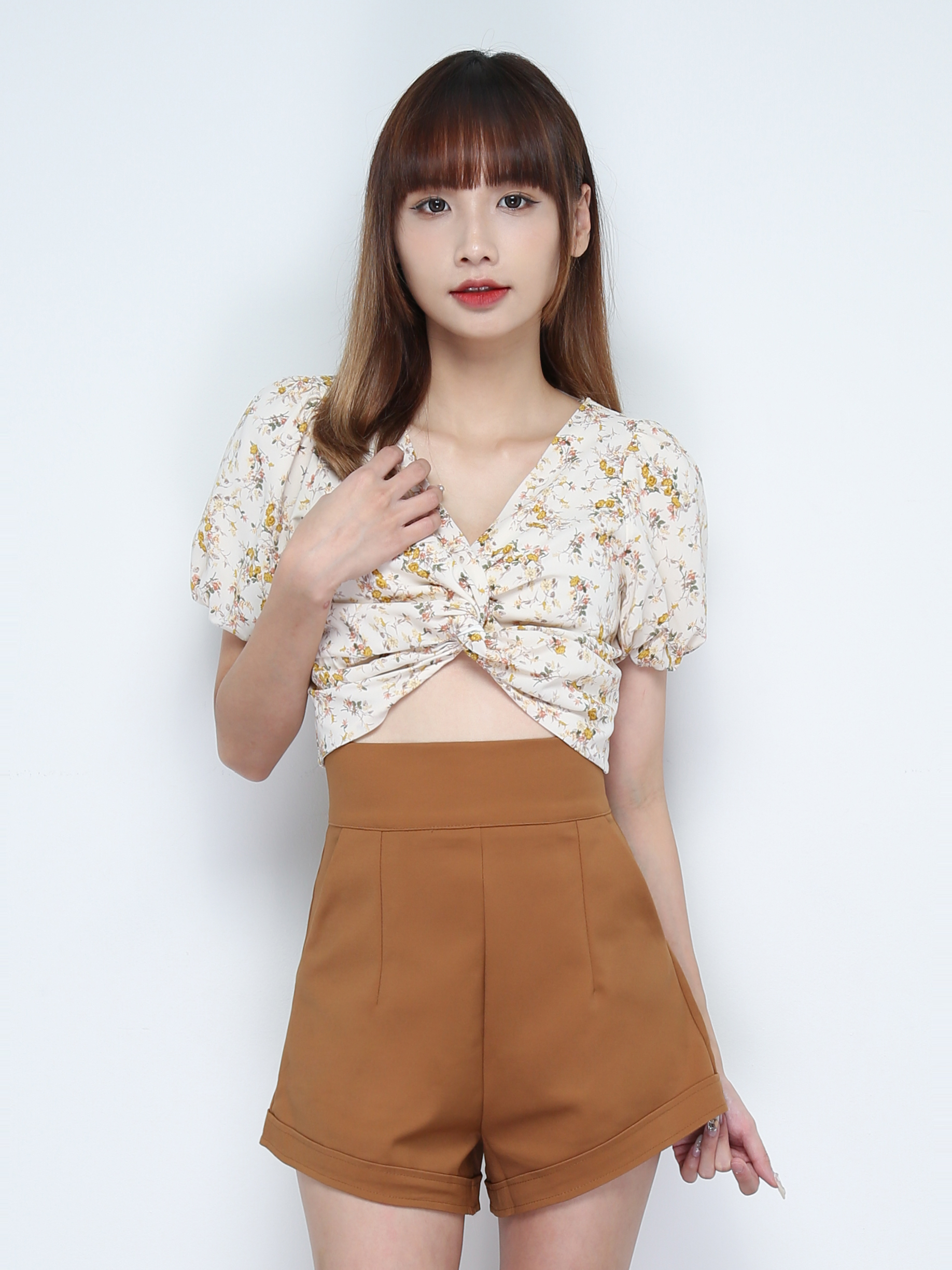 Short Sleeve Pleated Top With Short Pant Set 31083