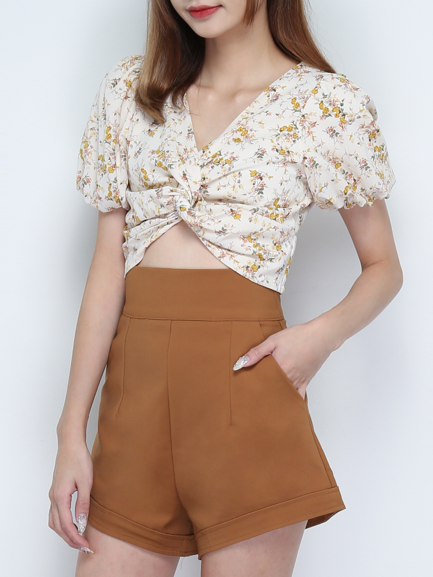 Short Sleeve Pleated Top With Short Pant Set 31083