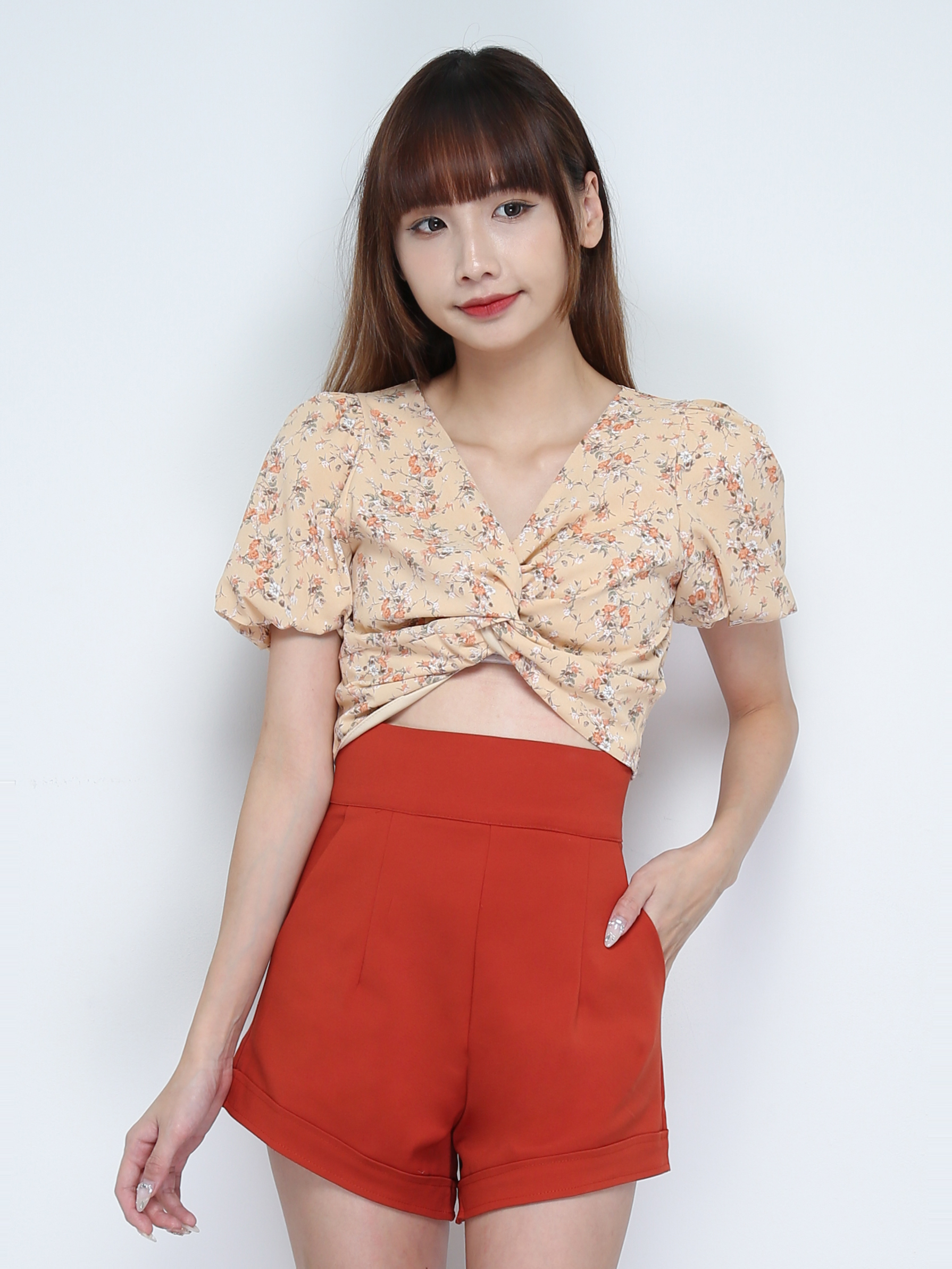 Short Sleeve Pleated Top With Short Pant Set 31083