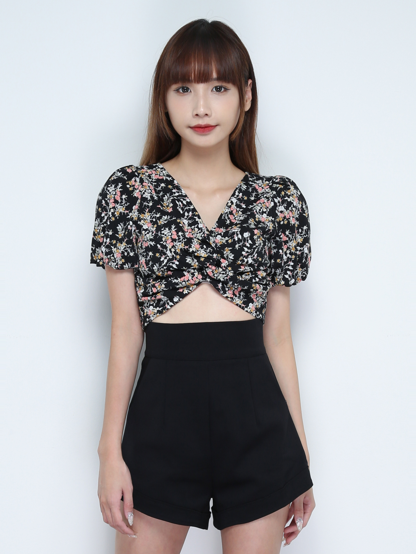 Short Sleeve Pleated Top With Short Pant Set 31083