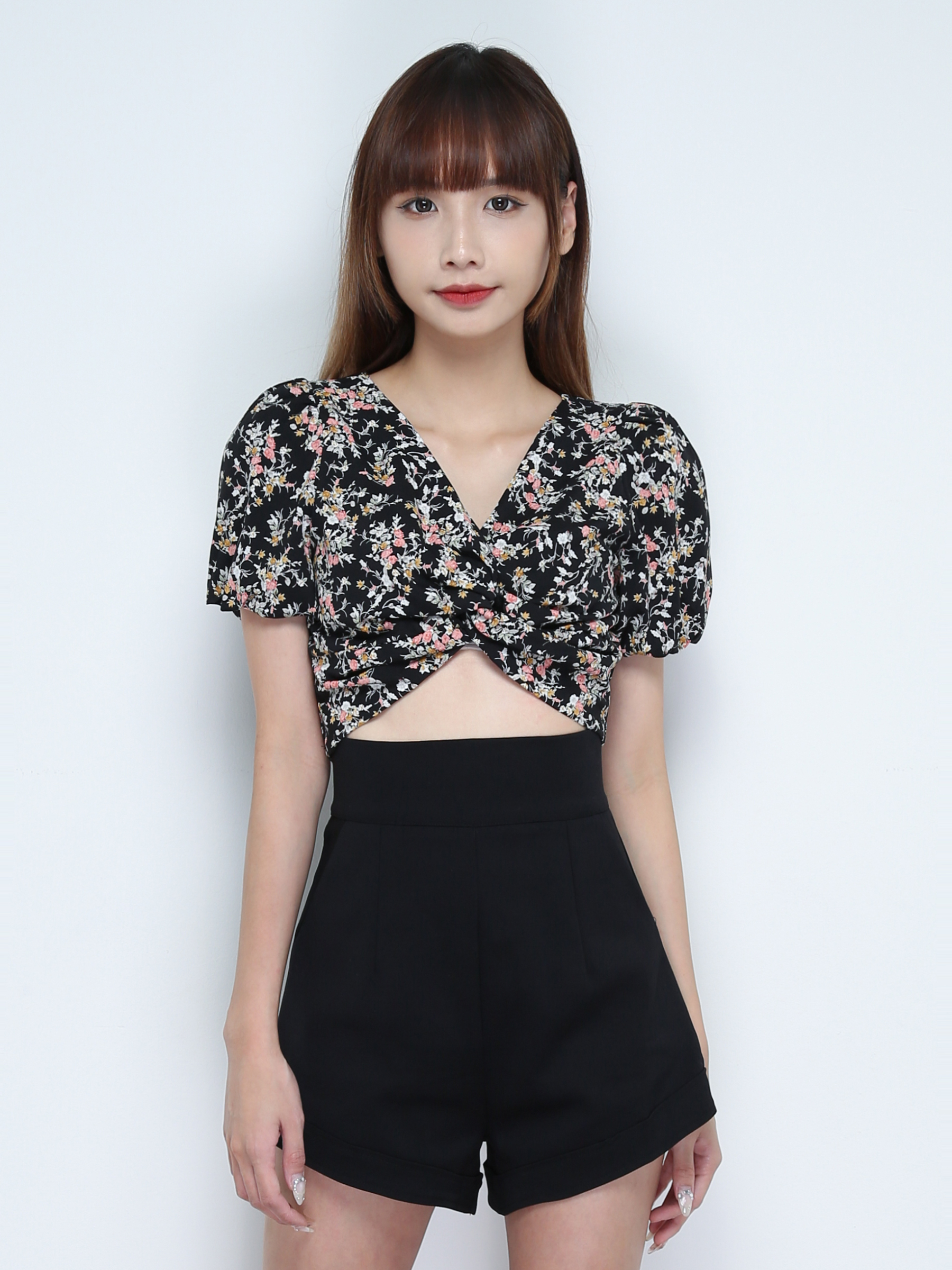 Short Sleeve Pleated Top With Short Pant Set 31083