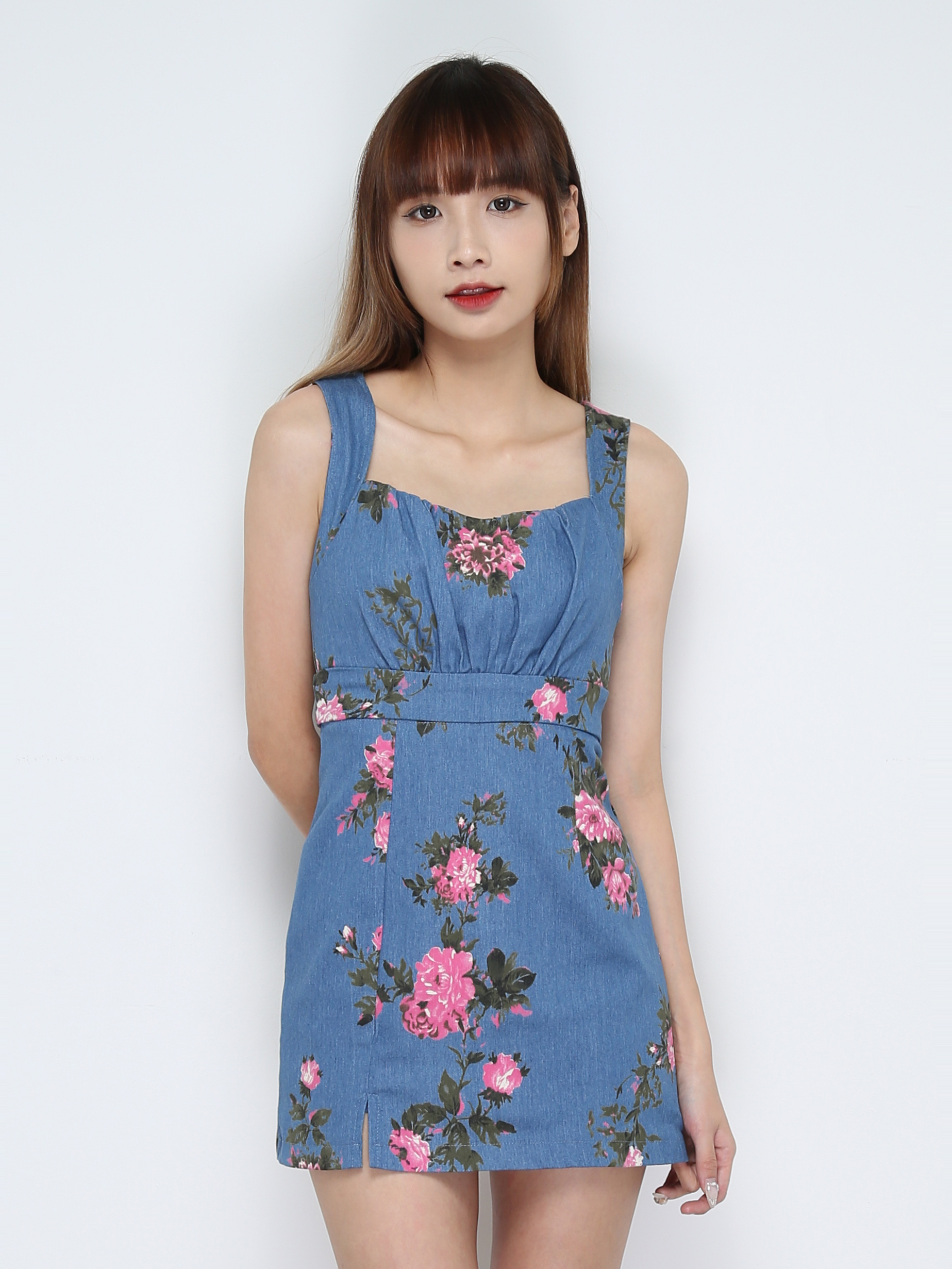 Denim Sleeveless Floral Dress 31121