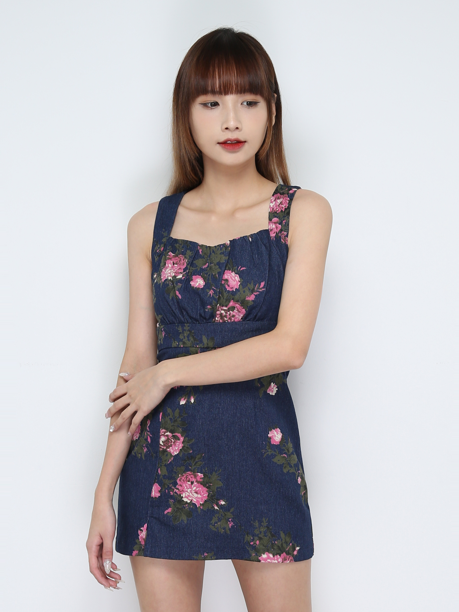 Denim Sleeveless Floral Dress 31121