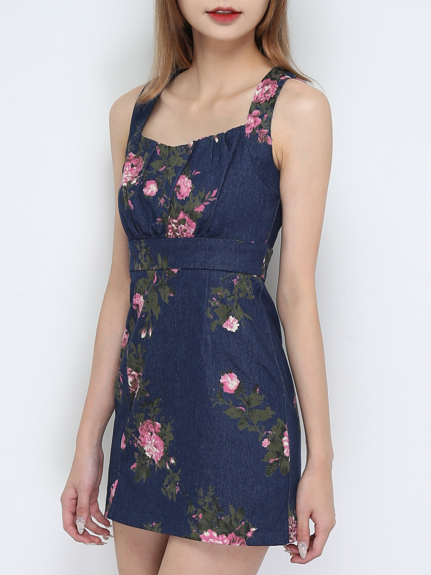 Denim Sleeveless Floral Dress 31121