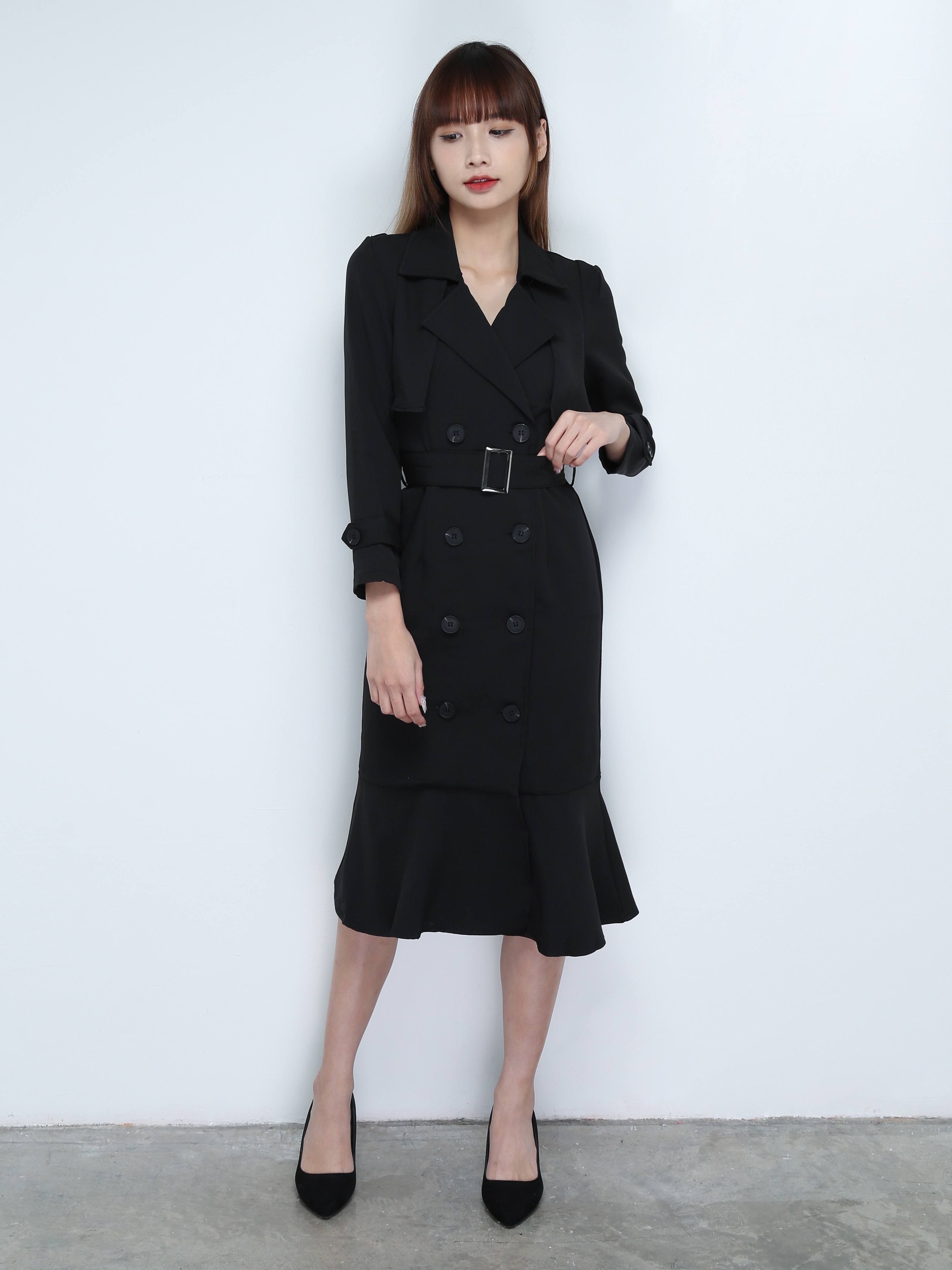 Long Sleeve Front Button Dress With Belt 31133