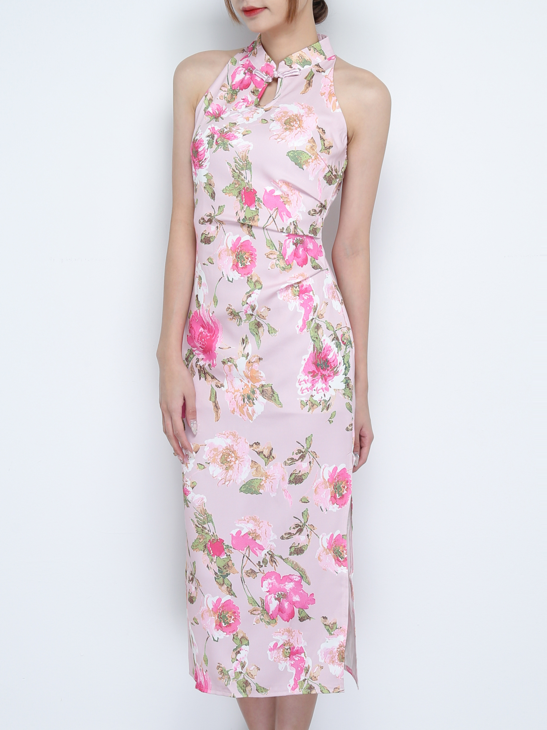 Sleeveless Back Zip Flower Print Dress 31135 (SPO)
