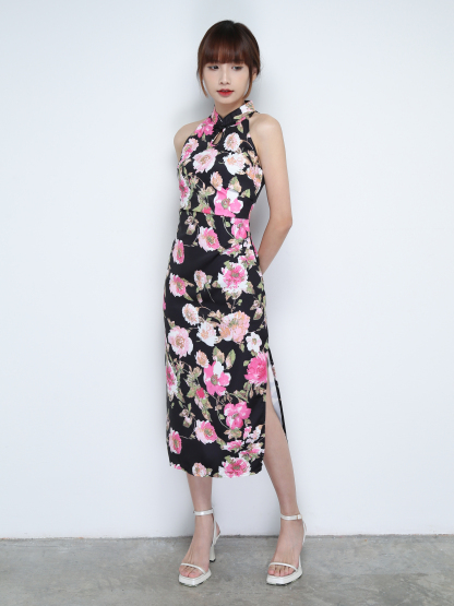 Sleeveless Back Zip Flower Print Dress 31135 (SPO)