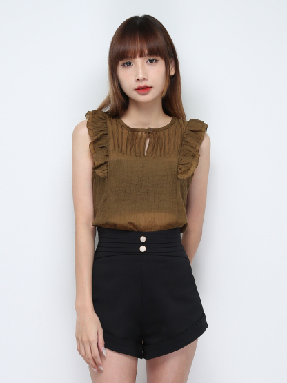 High Waist Waist Pleated Short Pants 31143