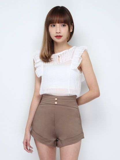 High Waist Waist Pleated Short Pants 31143