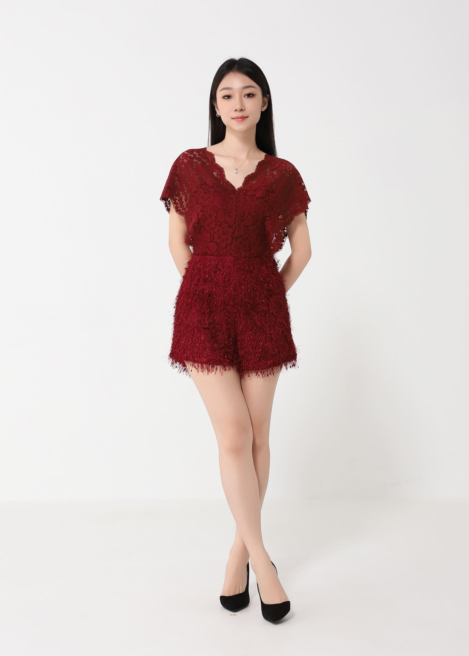 Sleeveless Lace With Fur Jumpsuit 31583 