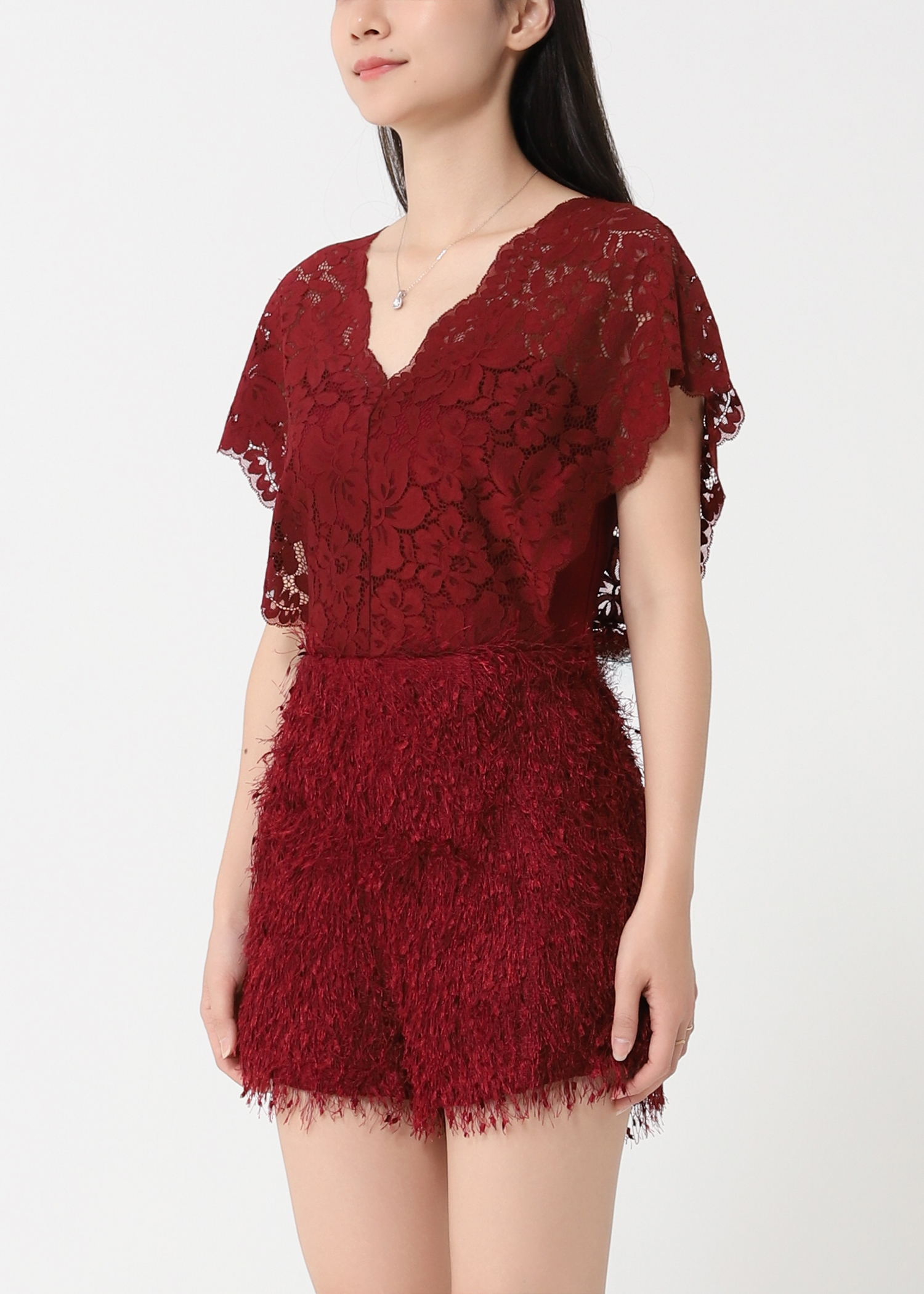 Sleeveless Lace With Fur Jumpsuit 31583 