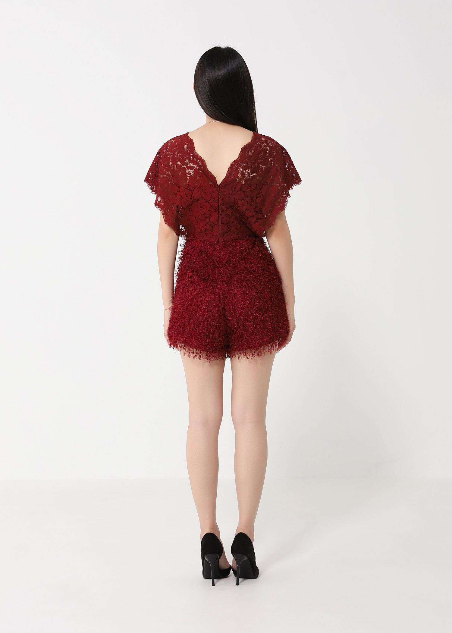 Sleeveless Lace With Fur Jumpsuit 31583 