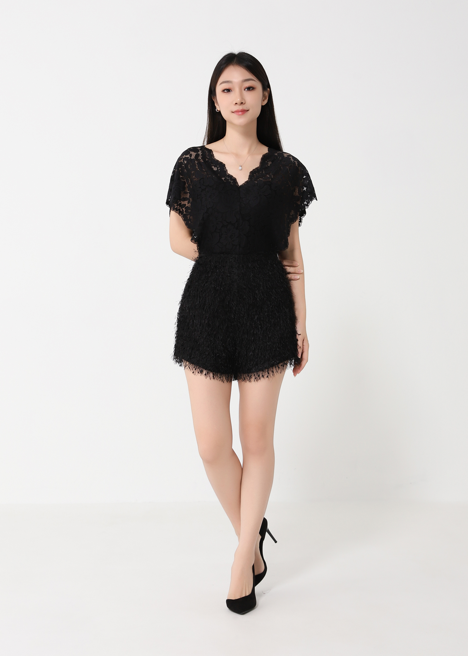 Sleeveless Lace With Fur Jumpsuit 31583 