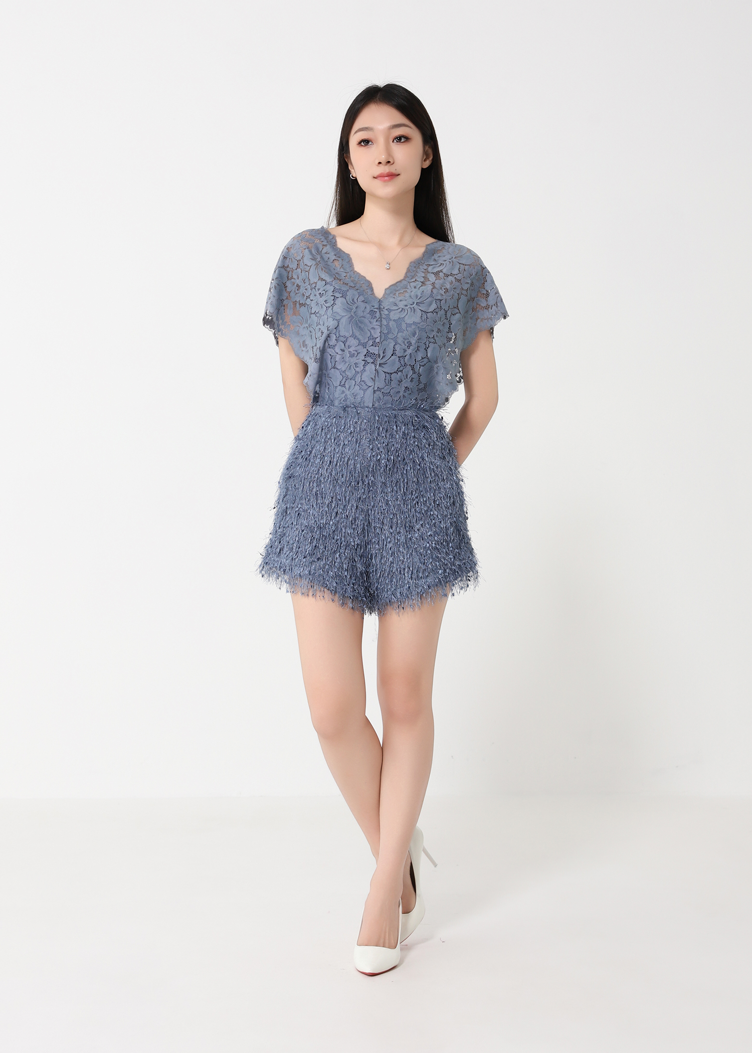 Sleeveless Lace With Fur Jumpsuit 31583 