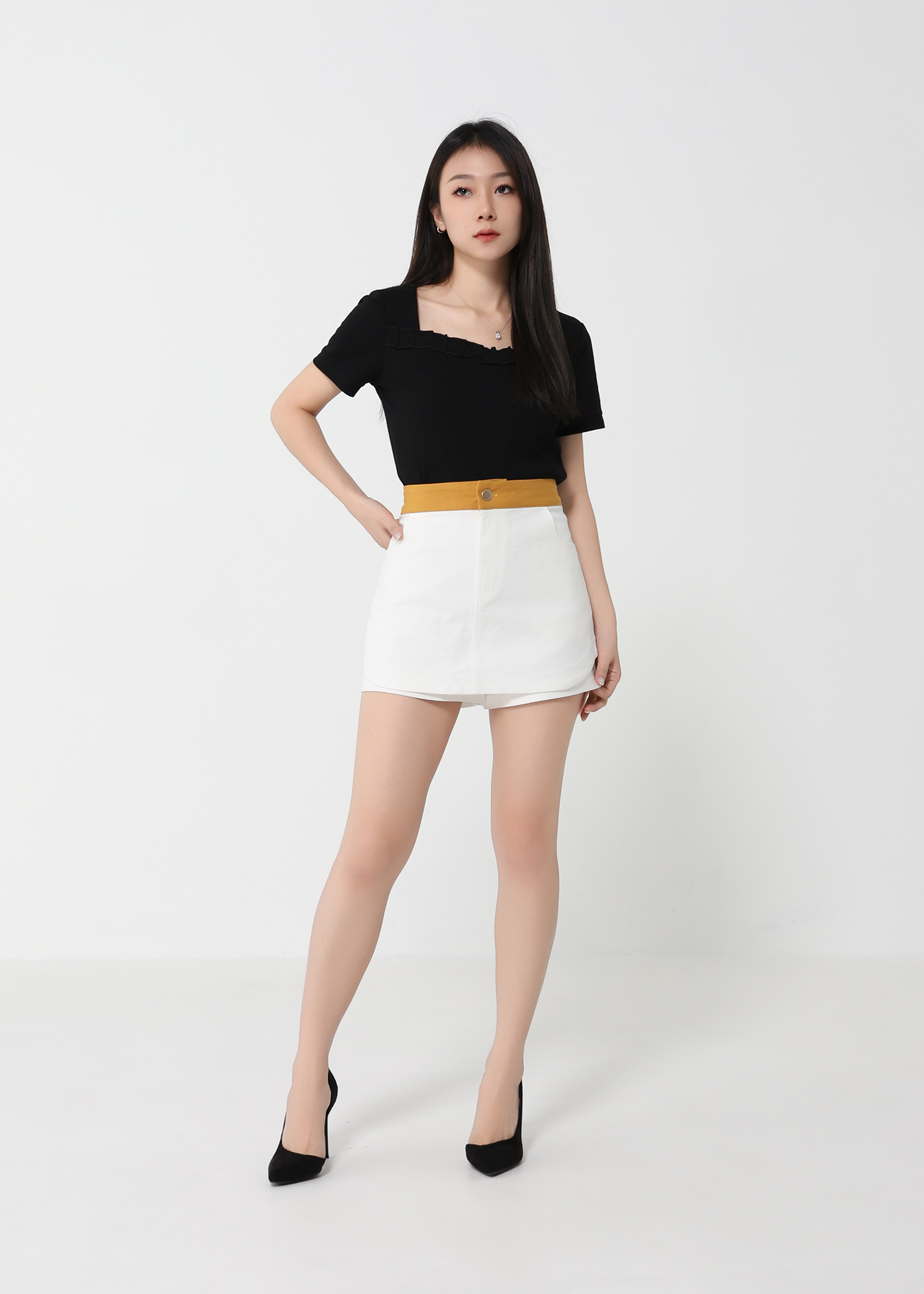 High Waist Two Tone Skirt Pants 31605