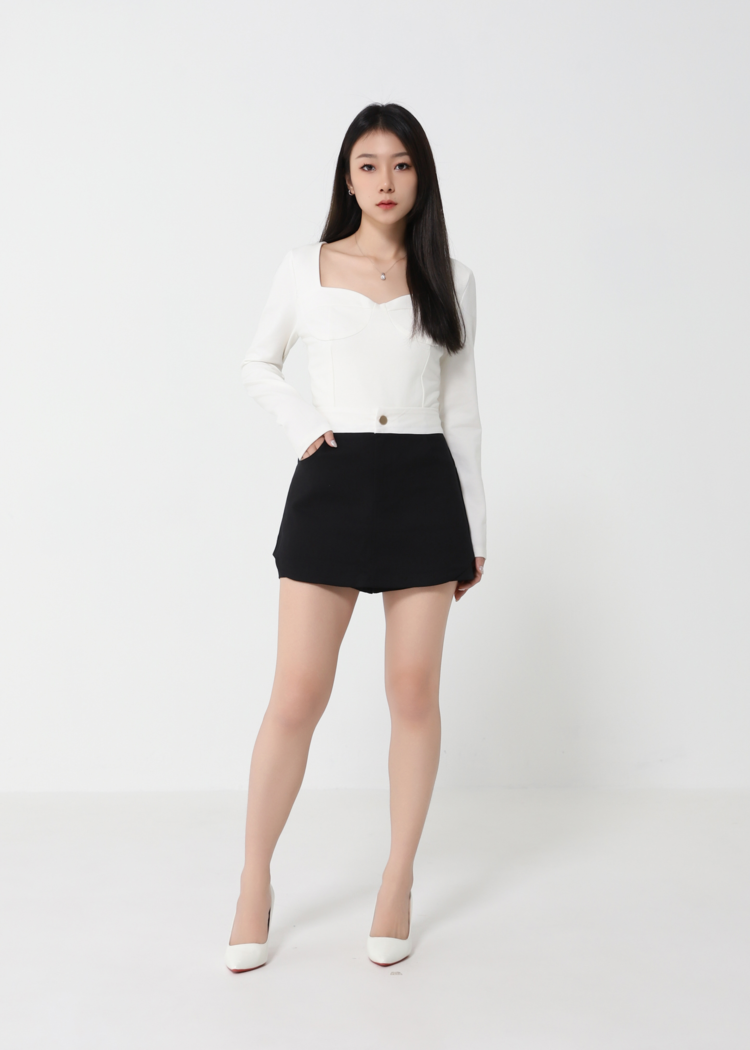 High Waist Two Tone Skirt Pants 31605