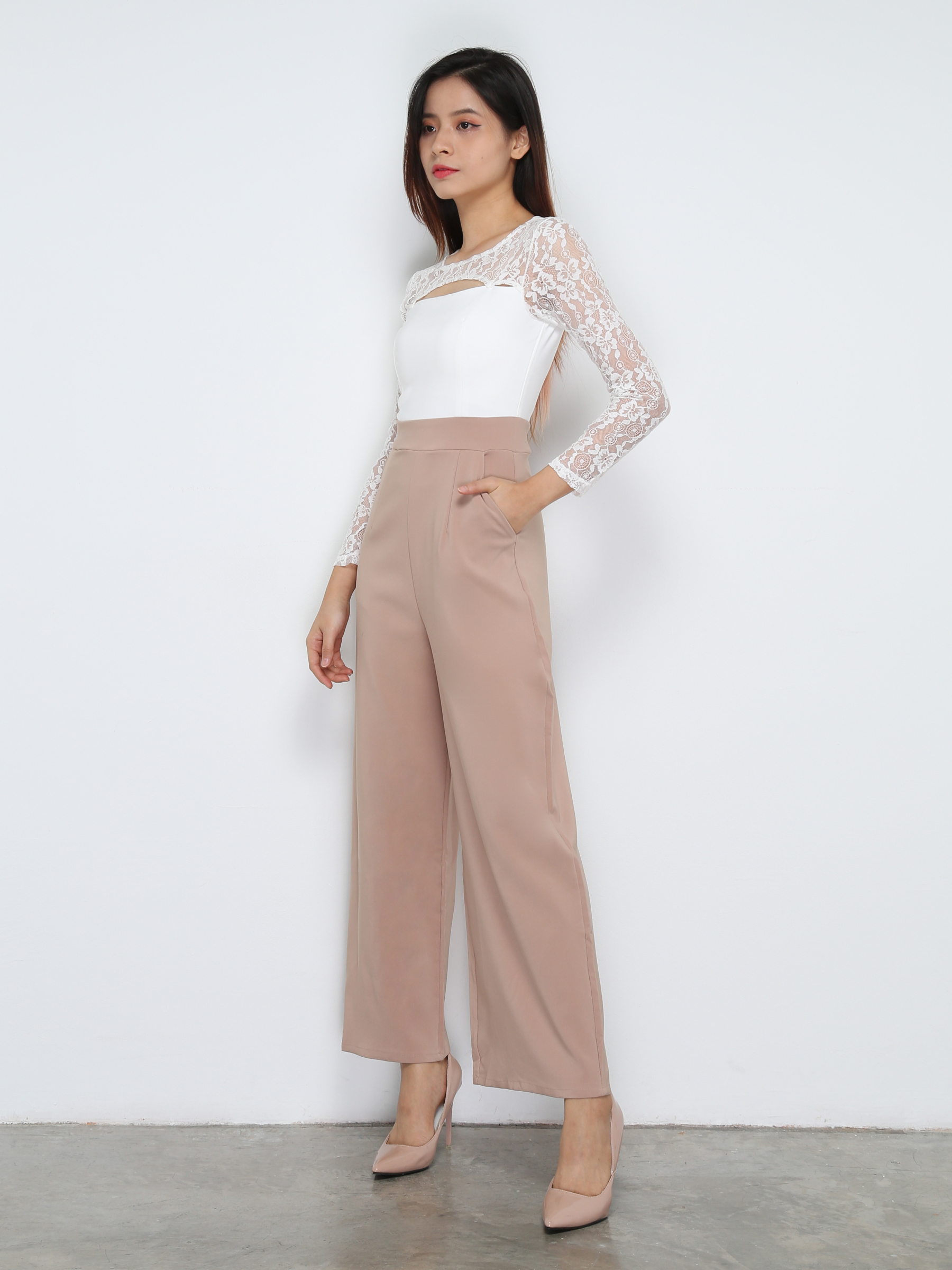 Two Tone Lace Long Sleeve Jumpsuit 31792