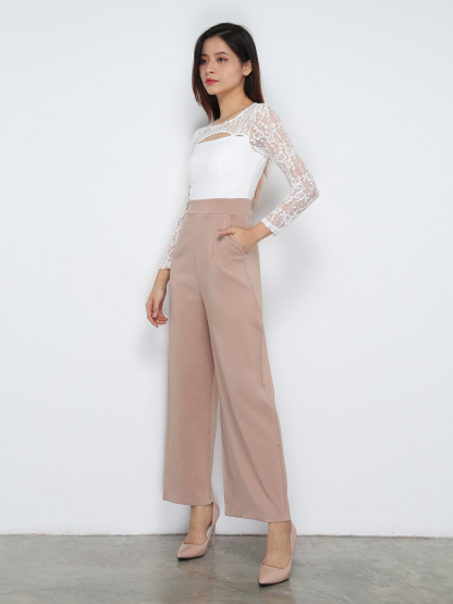 Two Tone Lace Long Sleeve Jumpsuit 31792