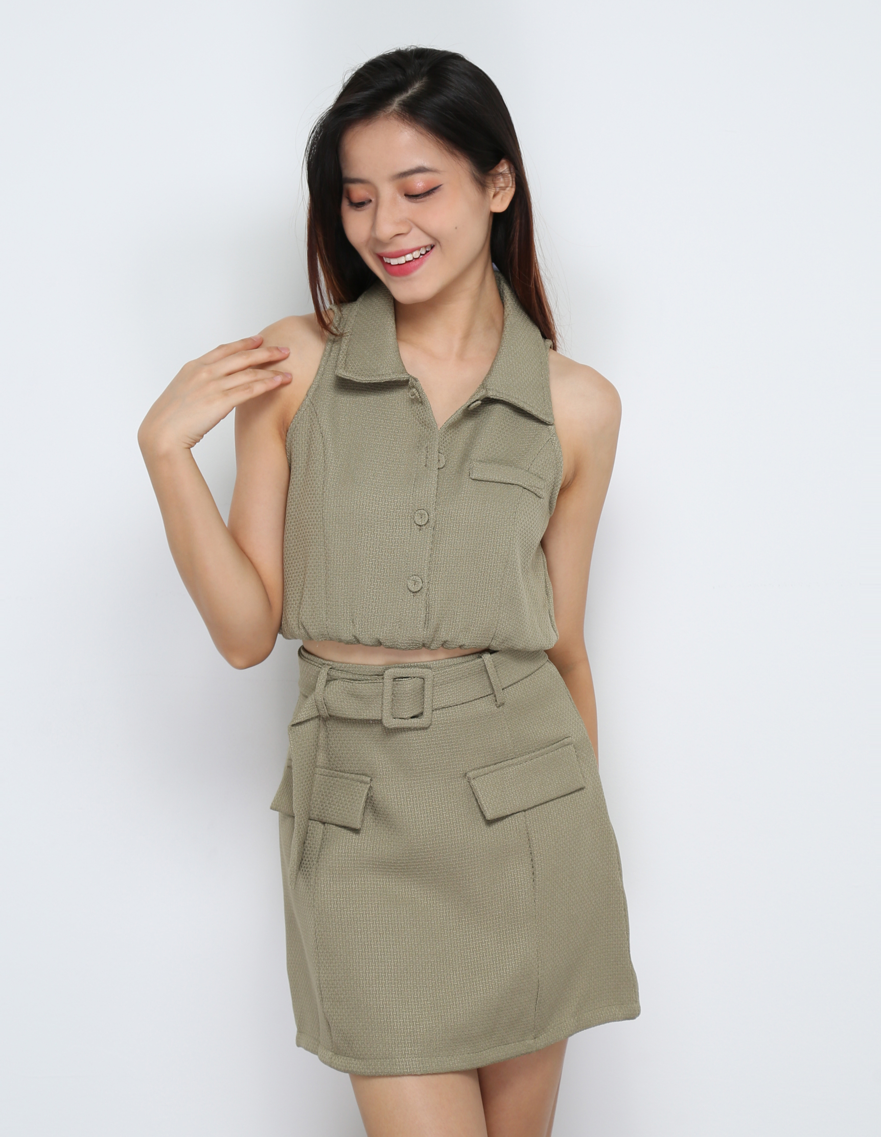 Sleeveless Top With Skirt Pants Set 31817