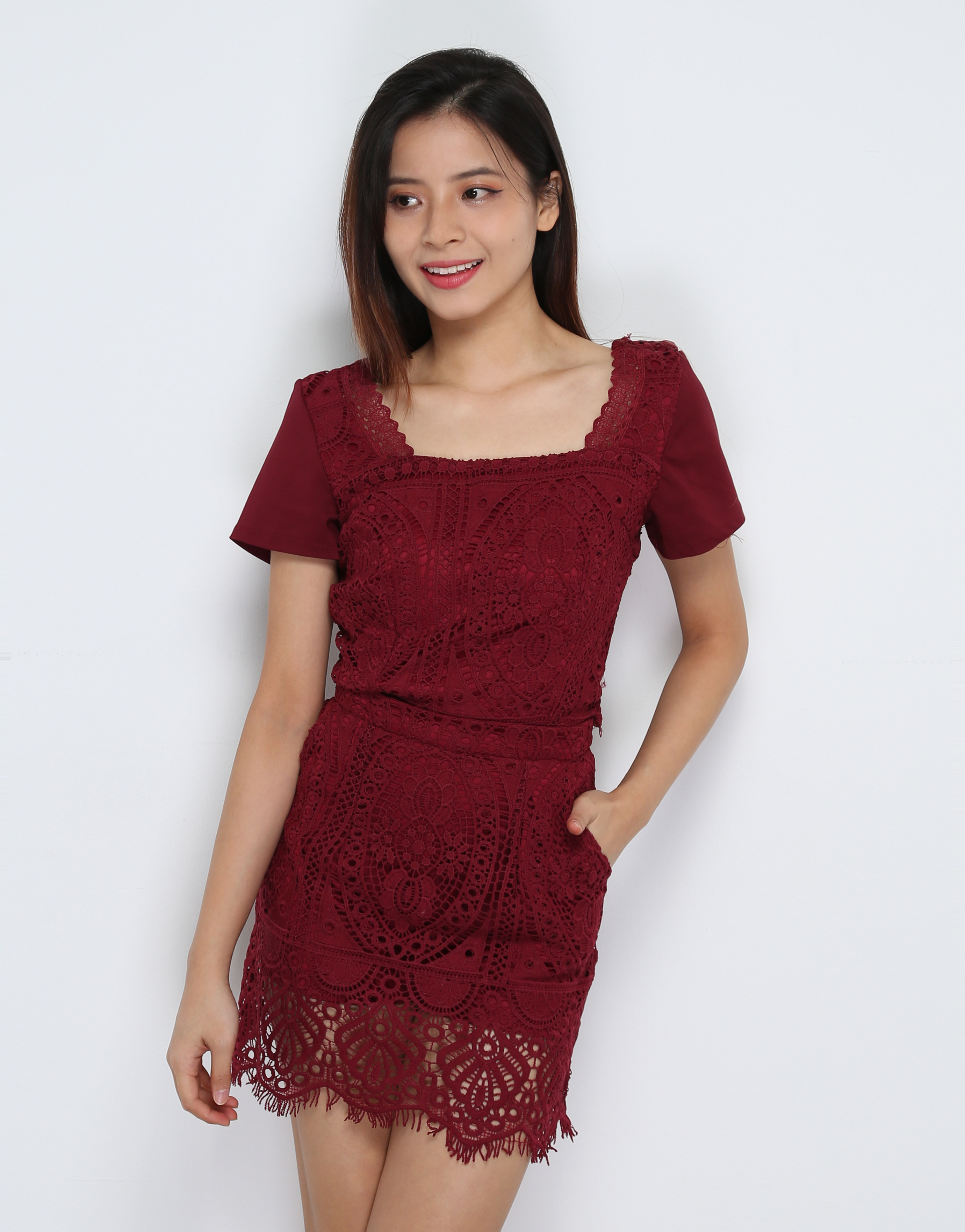 Short Sleeve Square Neck Top With Skirt Pant Set 31859