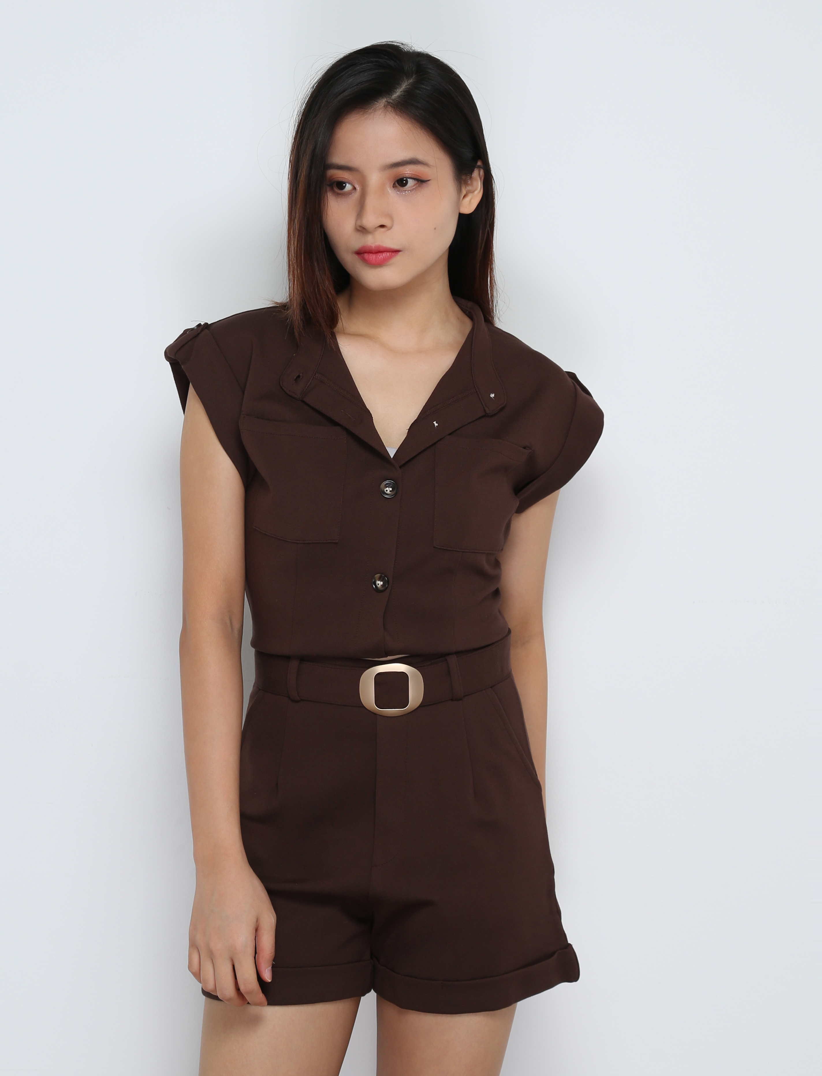 Short Sleeve Front Button Top With Short Pant Set 31861