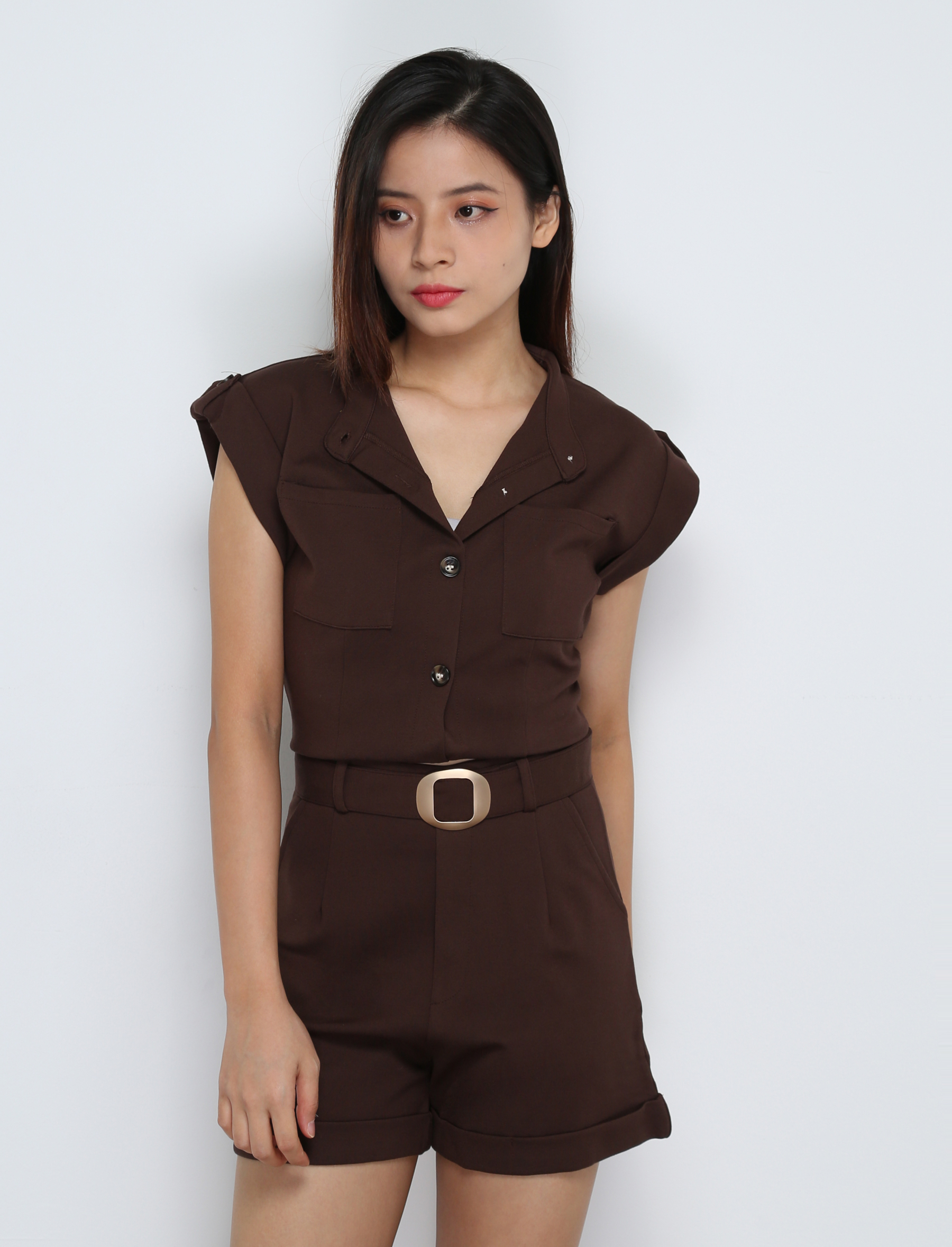 Short Sleeve Front Button Top With Short Pant Set 31861
