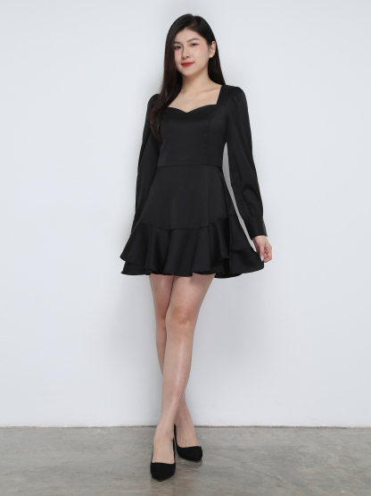 Long Sleeve Back Zip Pleated Dress 31882