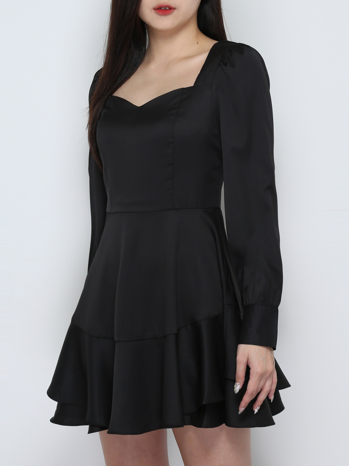 Long Sleeve Back Zip Pleated Dress 31882