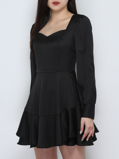Long Sleeve Back Zip Pleated Dress 31882