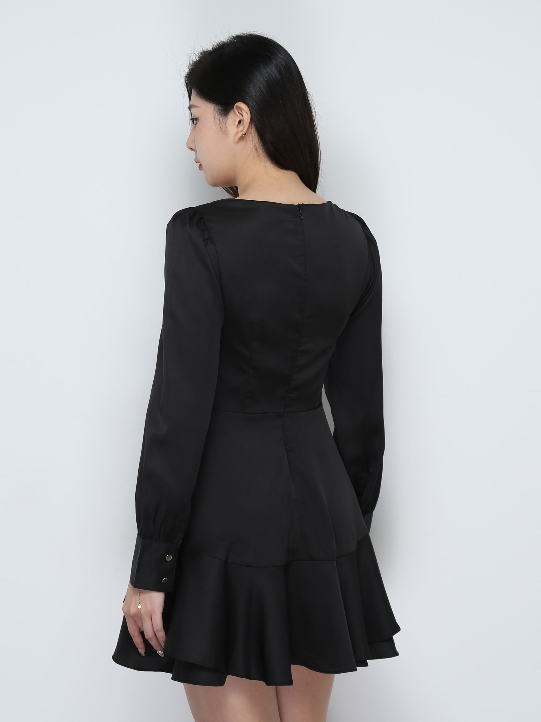 Long Sleeve Back Zip Pleated Dress 31882