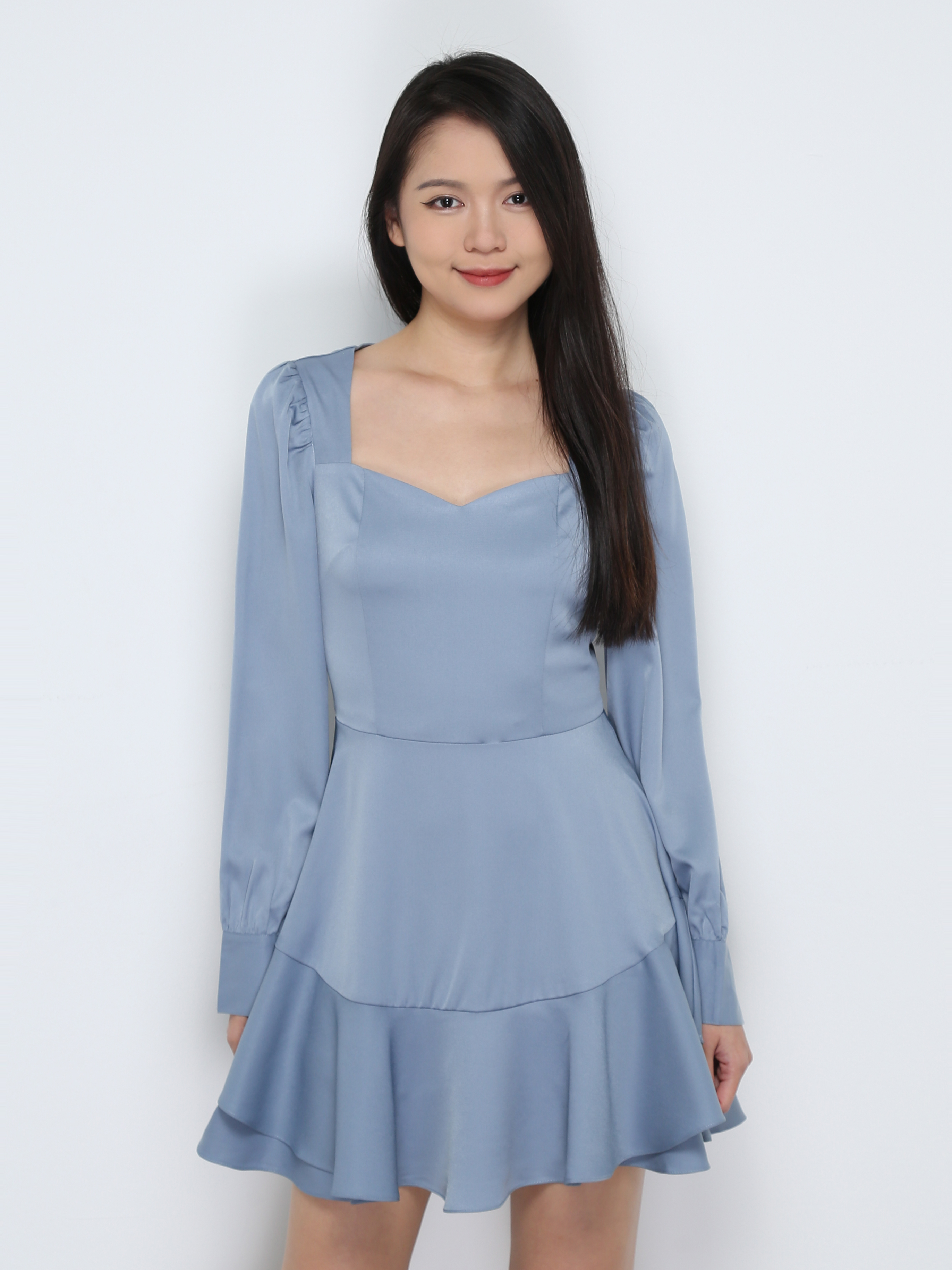 Long Sleeve Back Zip Pleated Dress 31882