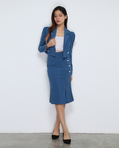 Long Sleeve Front Button With Long Skirt Set 31897