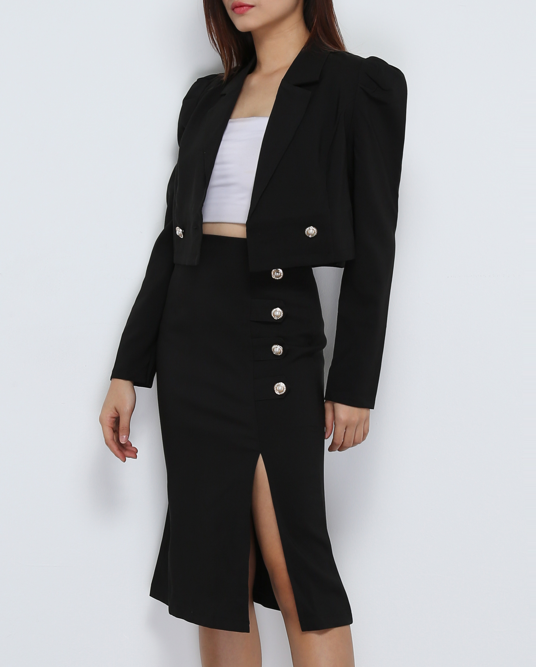 Long Sleeve Front Button With Long Skirt Set 31897