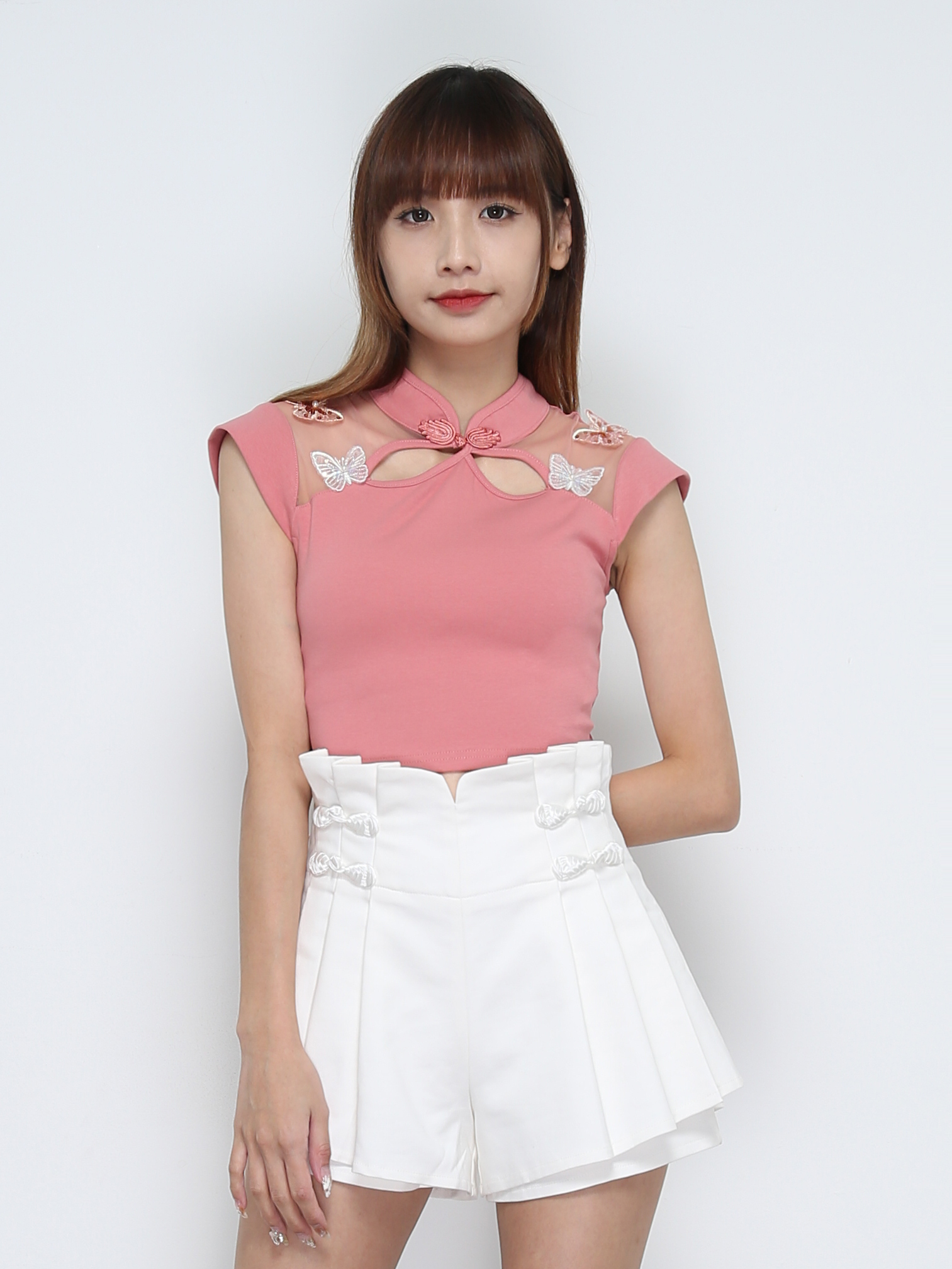 Sleeveless Back Zip Front Decorative Butterfly Top 32004 (SPO)