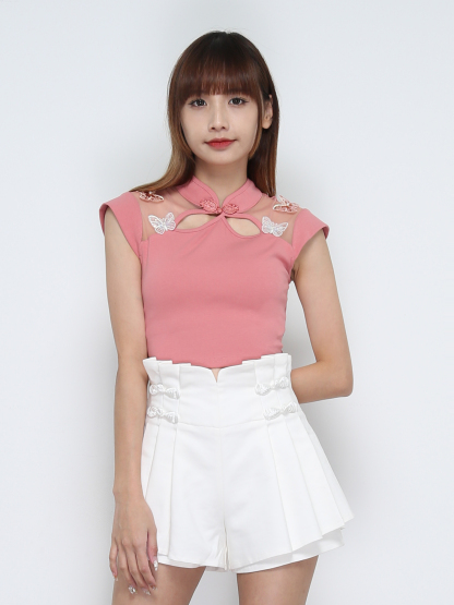 Sleeveless Back Zip Front Decorative Butterfly Top 32004 (SPO)