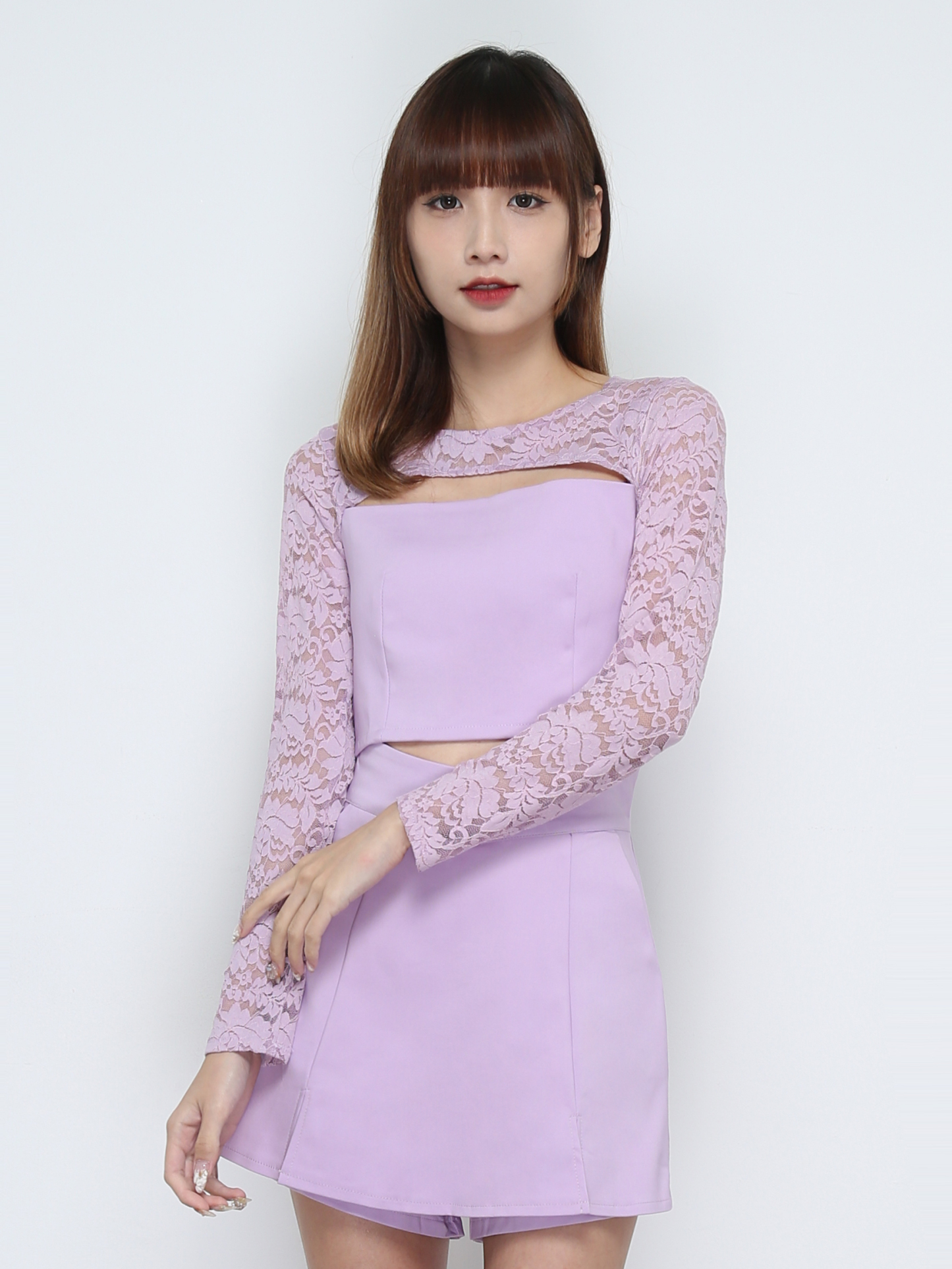 Lace Long Sleeve Top With Skirt Pant Set 32016